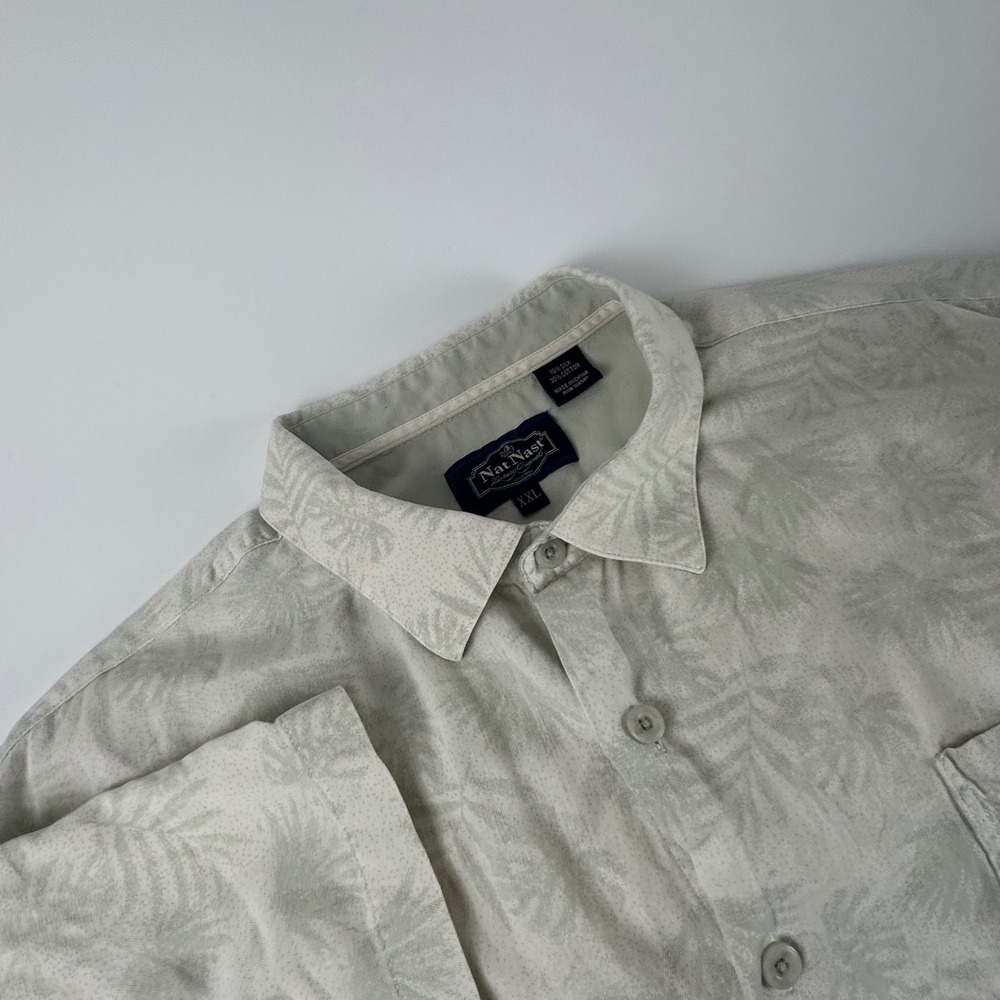 Nat Nast Men's XXL Short Sleeve Silk Cotton Palm Leaf Shirt Beige Tropical 
Boho